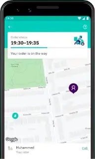 Deliveroo app showing an estimated delivery time