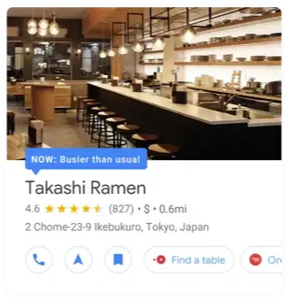 an example of Google's places API showing a restaurant
