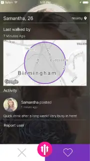 Location radius UI from Temptr social media app