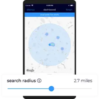 Search radius slider UI from Xooox driver app